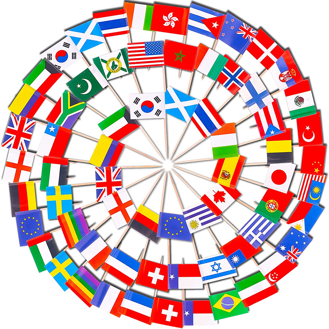 81dI1V6L+FL._AC_SL1500_ Toothpicks Pack of 100 World Flags Cocktail Sticks for International and Ethnic Events, Cocktail Picks, Food Picks for Parties, World Cup and Olympic Games - Image 1